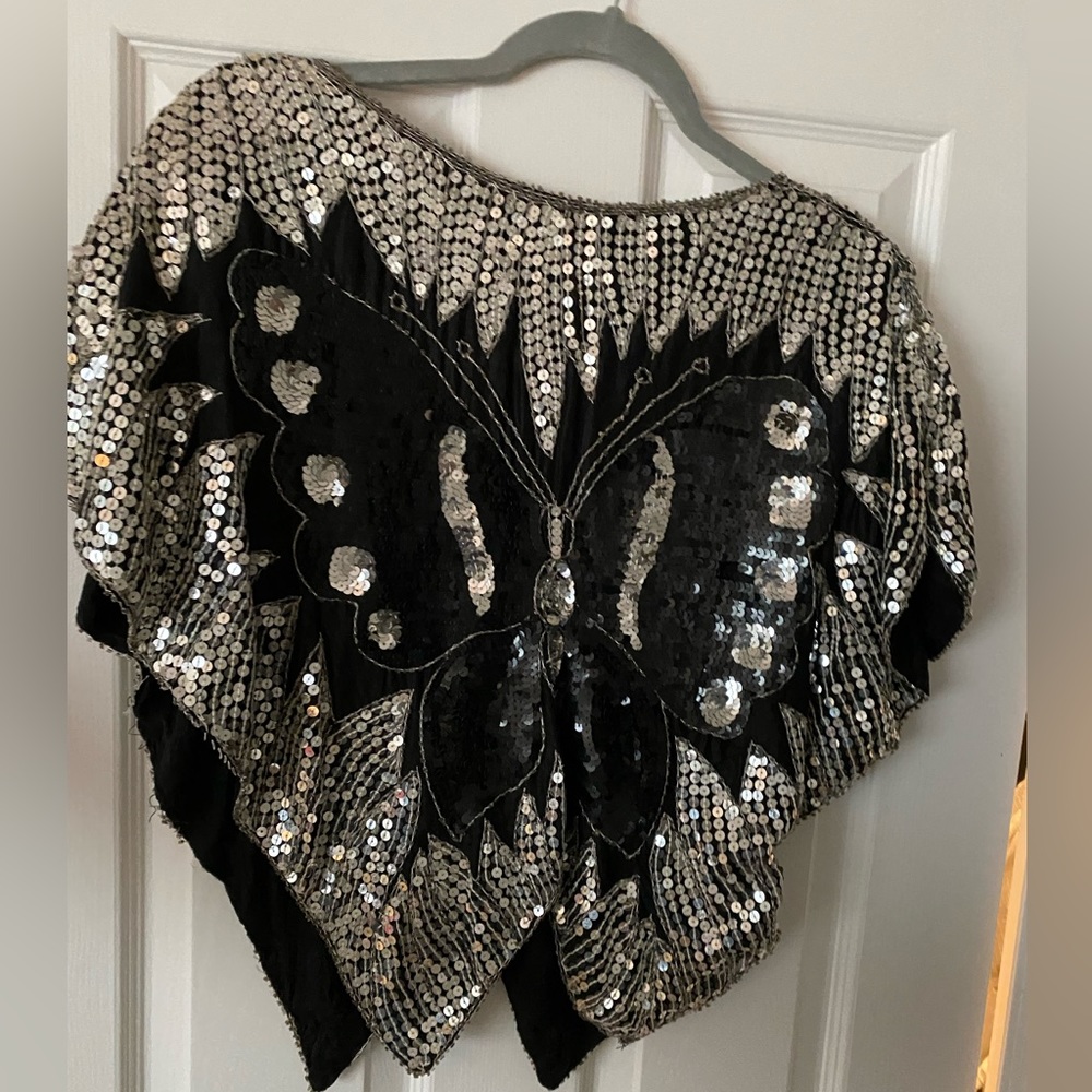 Vintage 100% pure silk butterfly retro disco top